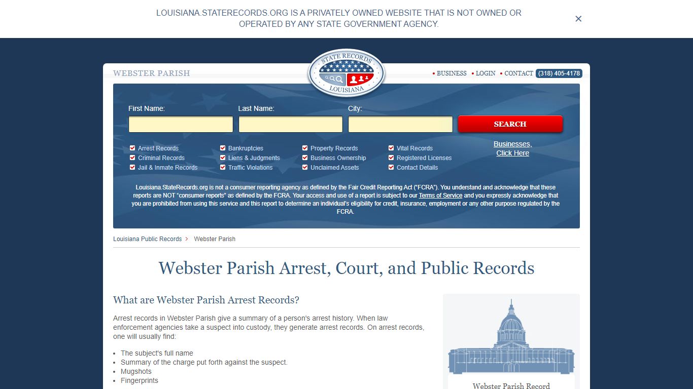 Webster Parish Arrest, Court, and Public Records