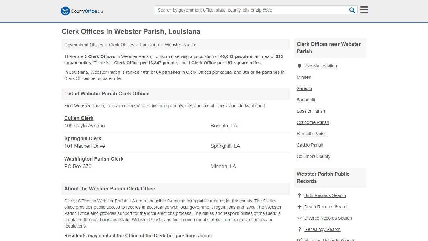 Clerk Offices - Webster Parish, LA (County & Court Records)