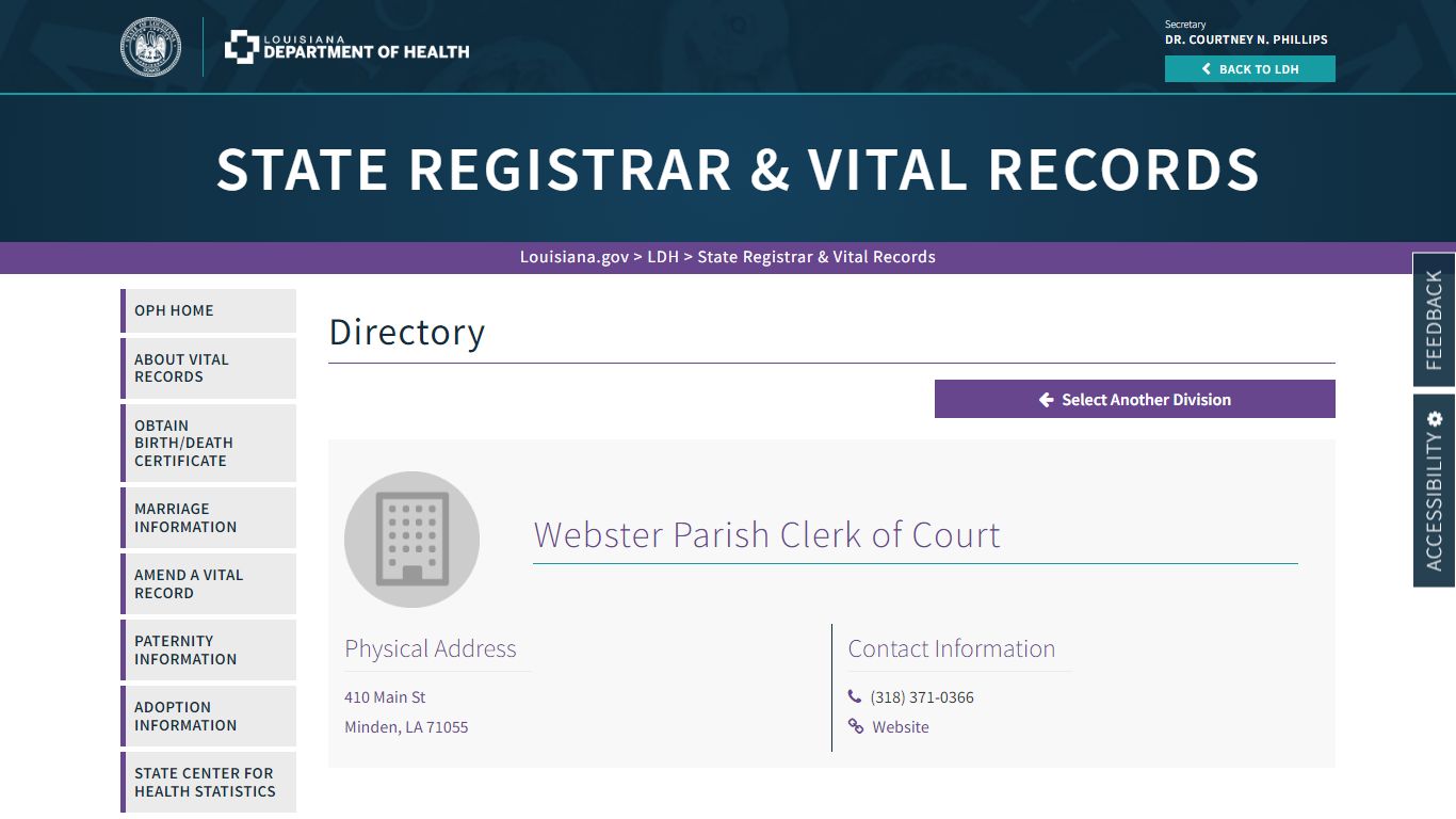 Webster Parish Clerk of Court | La Dept. of Health