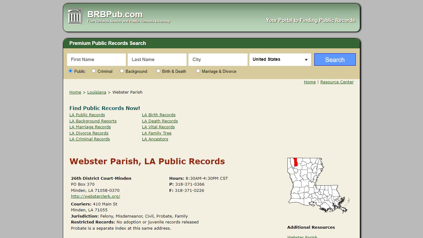 Webster Parish Public Records | Search Louisiana Government Databases